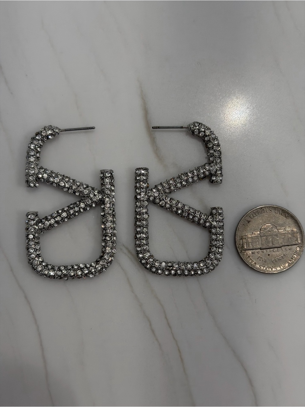 Crystal Geometric Hoop Earrings - Silver